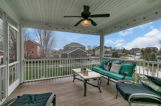 912 21st Ave N, Sartell, MN 56377 - wooden deck with a yard, ceiling fan, and an outdoor living space
