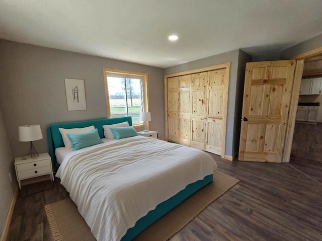 166 95th St, Black Brook Twp, WI 54007 - bedroom with dark wood-style flooring, a closet, and recessed lighting