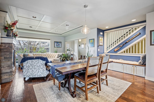 6028 Silverleaf Dr S, Fargo, ND 58104 - dining area with recessed lighting, hardwood / wood-style floors, and coffered ceiling