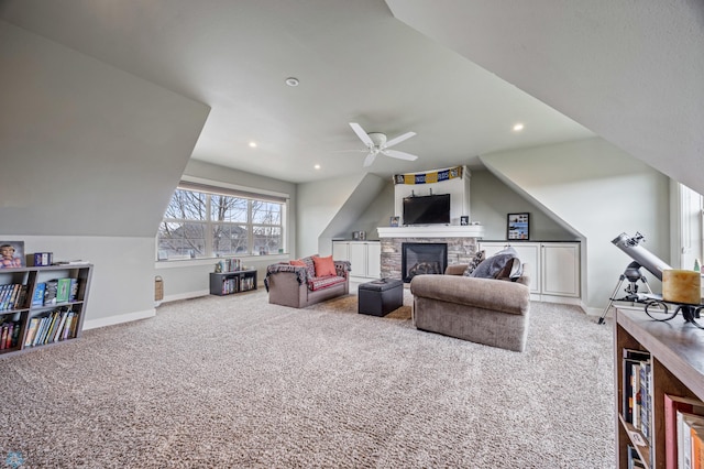 6028 Silverleaf Dr S, Fargo, ND 58104 - living area with carpet floors, baseboards, a ceiling fan, and recessed lighting