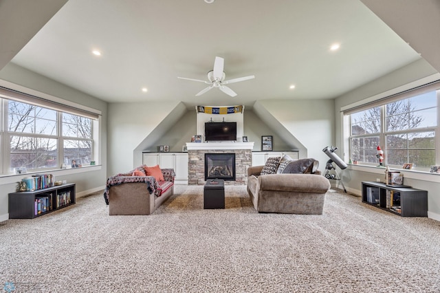 6028 Silverleaf Dr S, Fargo, ND 58104 - living area with baseboards, carpet flooring, ceiling fan, and recessed lighting