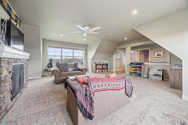 6028 Silverleaf Dr S, Fargo, ND 58104 - living room with carpet floors, ceiling fan, and recessed lighting