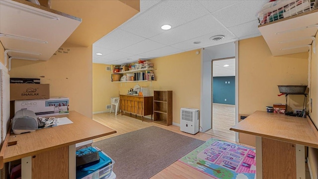 21151 150th St, Sauk Centre, MN 56378 - office area with wood finished floors, a drop ceiling, baseboards, and recessed lighting