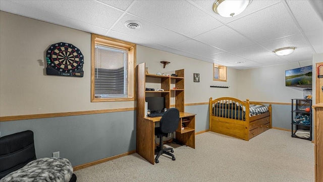 21151 150th St, Sauk Centre, MN 56378 - carpeted bedroom featuring a drop ceiling, a desk, and baseboards