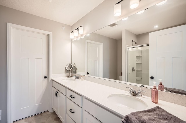 13665 Marsh View Trl, Rogers, MN 55374 - bathroom with a sink, a shower stall, double vanity, and visible vents