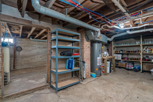 basement featuring gas water heater