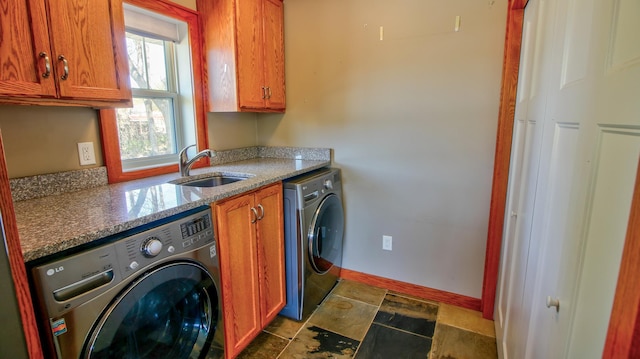 1431 Beech St, Saint Paul, MN 55106 - laundry room featuring cabinet space, baseboards, and stone finish flooring