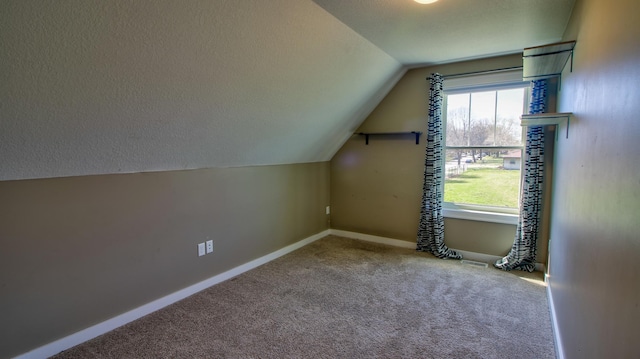 1431 Beech St, Saint Paul, MN 55106 - additional living space with lofted ceiling, carpet flooring, baseboards, and a textured ceiling