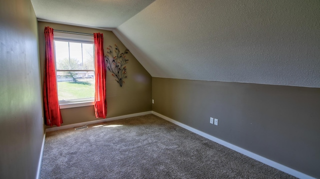 1431 Beech St, Saint Paul, MN 55106 - bonus room featuring a textured ceiling, lofted ceiling, baseboards, and carpet