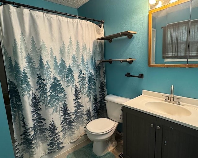 24 3rd Ave S, Sauk Rapids, MN 56379 - full bath featuring toilet, vanity, a textured ceiling, and a shower with shower curtain