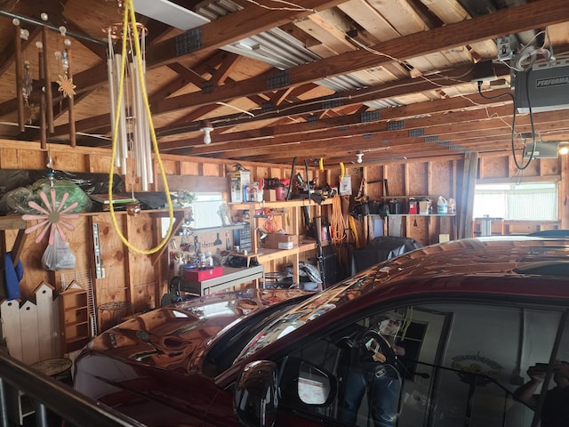 garage with a garage door opener