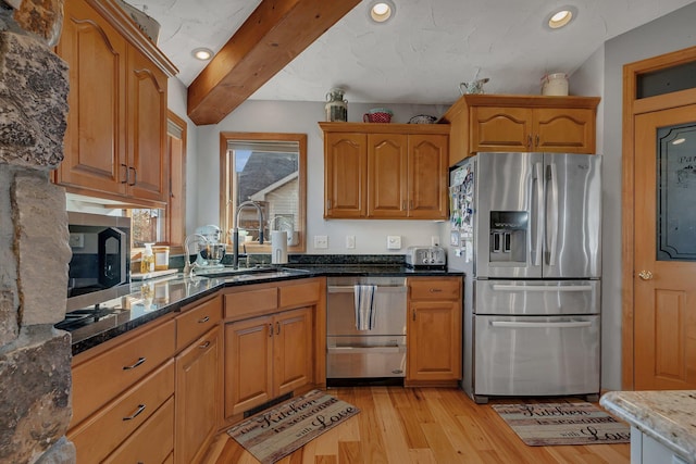 10283 Ferry Point Pl NW, Rice, MN 56367 - kitchen featuring recessed lighting, appliances with stainless steel finishes, a sink, and light wood finished floors