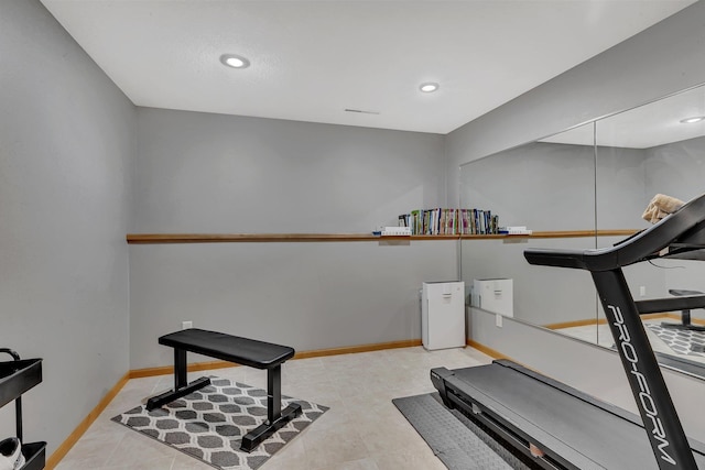 10283 Ferry Point Pl NW, Rice, MN 56367 - exercise room featuring baseboards, recessed lighting, and light tile patterned floors