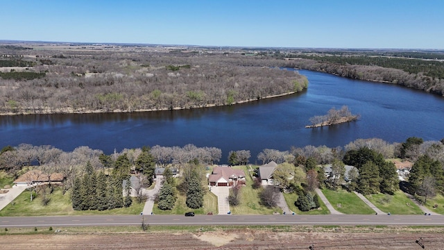 10283 Ferry Point Pl NW, Rice, MN 56367 - aerial view featuring a water view and a wooded view