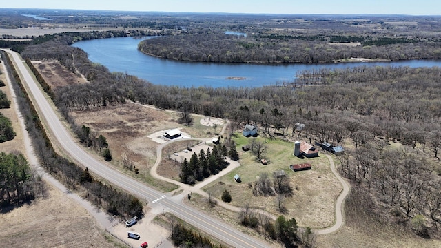 10283 Ferry Point Pl NW, Rice, MN 56367 - birds eye view of property with a water view and a forest view