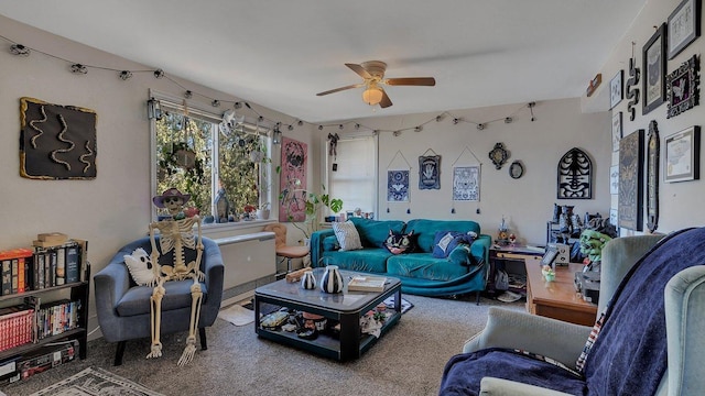 living room featuring a ceiling fan