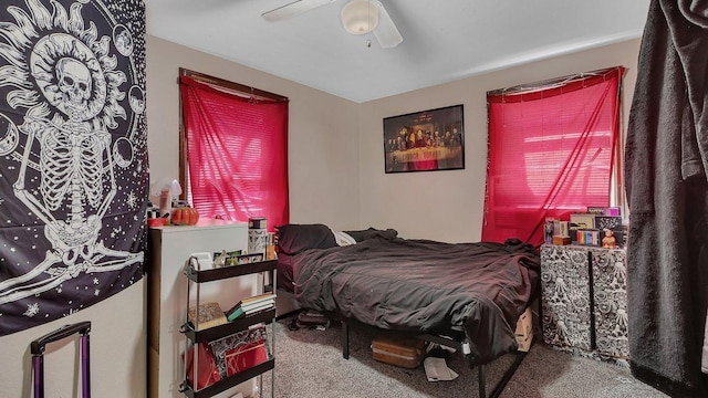 bedroom featuring carpet flooring and a ceiling fan