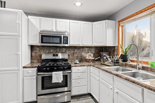 kitchen featuring stainless steel appliances, white cabinetry, and a sink