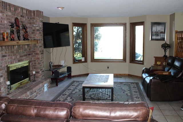 5795 Otter Lake Rd, White Bear Twp, MN 55110 - tiled living area featuring a brick fireplace and baseboards