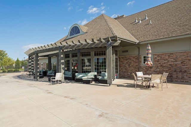 5085 149th St N # 3, Hugo, MN 55038 - back of house featuring a pergola, an outdoor living space, roof with shingles, and a patio area