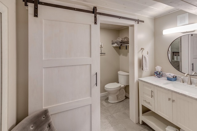bathroom with visible vents, tile patterned floors, toilet, and vanity