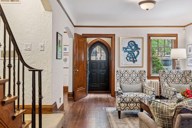 1722 Pinehurst Ave, Saint Paul, MN 55116 - entryway with a textured wall, healthy amount of natural light, hardwood / wood-style floors, stairway, and ornamental molding