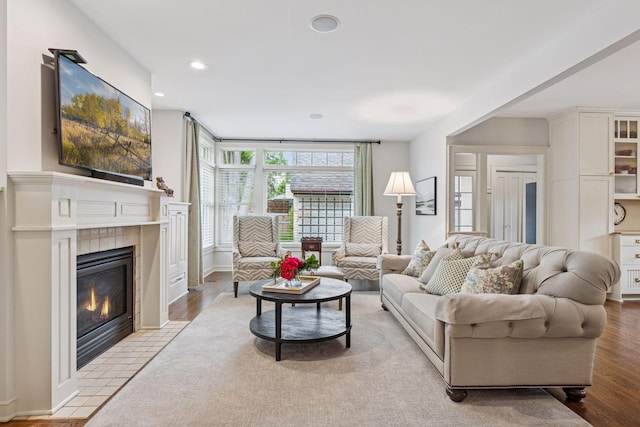 1722 Pinehurst Ave, Saint Paul, MN 55116 - living room with a fireplace, recessed lighting, and light wood-style floors