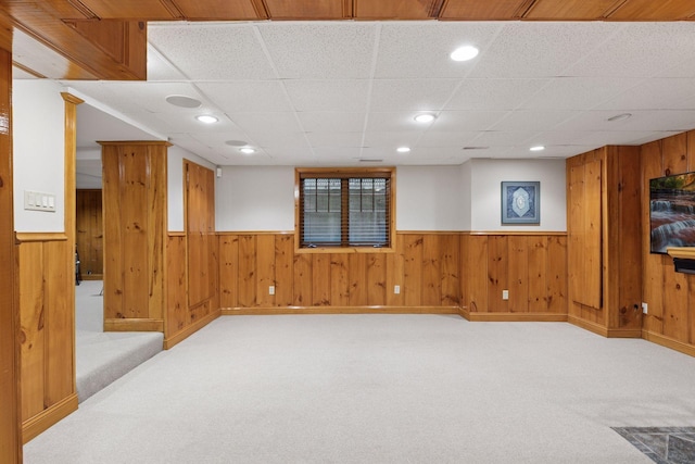 1722 Pinehurst Ave, Saint Paul, MN 55116 - carpeted spare room with wood walls, wainscoting, baseboards, and a paneled ceiling