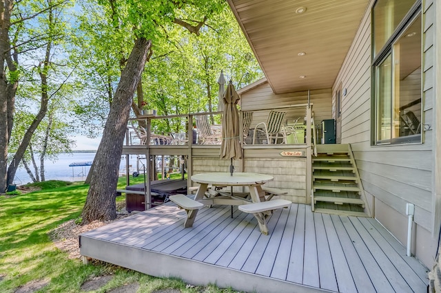 21005 County Highway 32, Rochert, MN 56578 - wooden terrace with a water view and a jacuzzi
