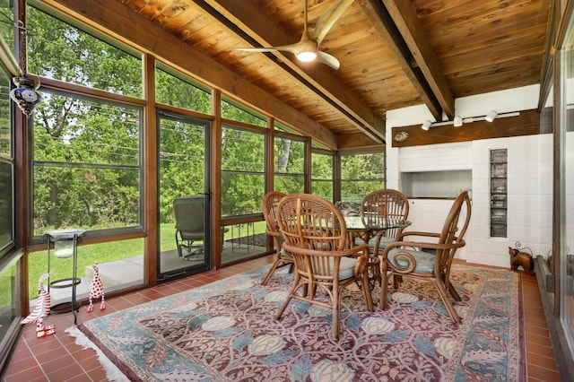 4618 Cedarwood Rd, Saint Louis Park, MN 55416 - sunroom with a ceiling fan, beam ceiling, and outdoor dining area