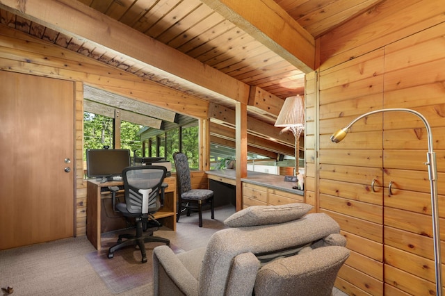 4618 Cedarwood Rd, Saint Louis Park, MN 55416 - bedroom with carpet floors, a desk, wooden walls, and wood ceiling