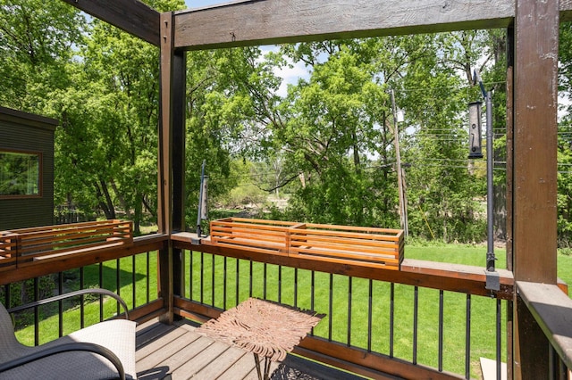 4618 Cedarwood Rd, Saint Louis Park, MN 55416 - wooden terrace with a yard and view of wooded area