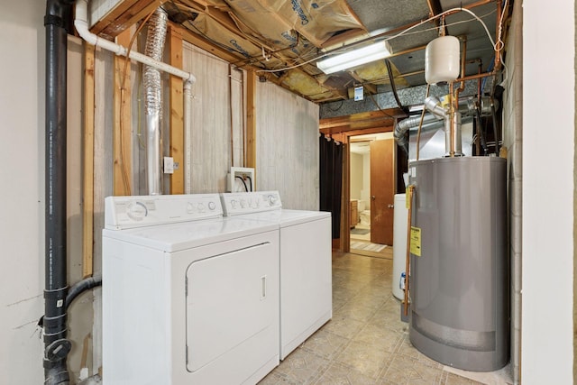 laundry area with water heater, laundry area, and washer and clothes dryer