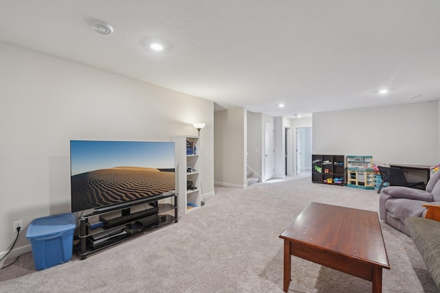 18357 Glacier Way, Lakeville, MN 55044 - living area featuring recessed lighting, carpet floors, baseboards, and stairs