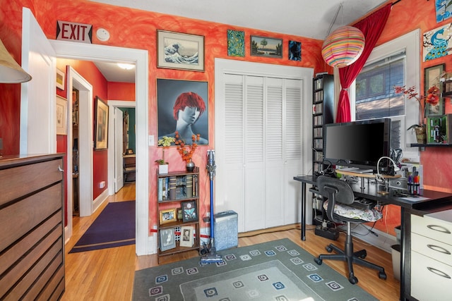 home office featuring wood finished floors