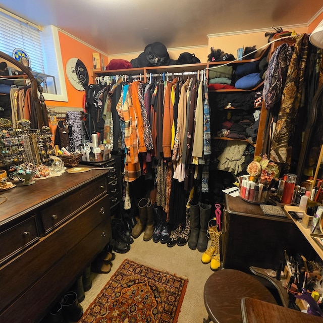 walk in closet featuring carpet