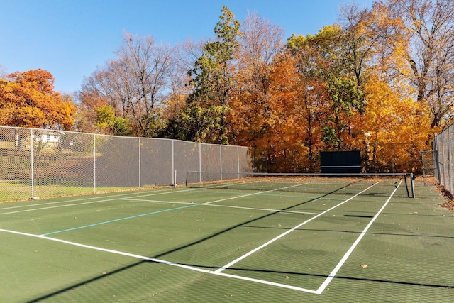 view of tennis court with fence
