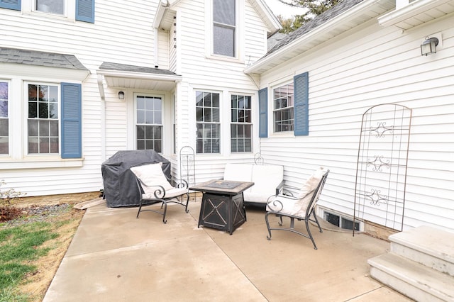 view of patio / terrace with visible vents, a fire pit, and area for grilling