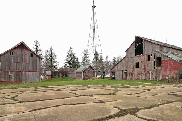exterior space with a barn