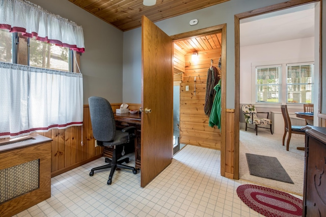106 4th St, Cyrus, MN 56323 - office space with a wainscoted wall, wood ceiling, and wooden walls