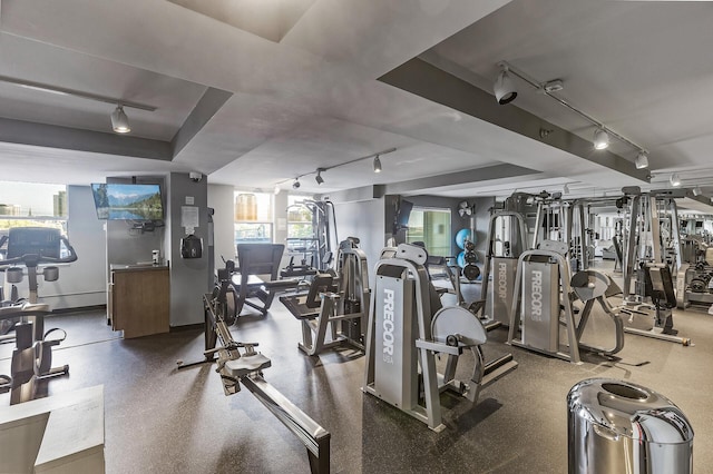 401 1st St Unit 414, Minneapolis, MN 55401 - exercise room featuring track lighting and a raised ceiling