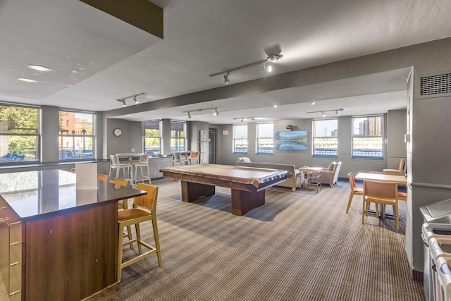 401 1st St Unit 414, Minneapolis, MN 55401 - playroom featuring rail lighting, billiards, and carpet flooring