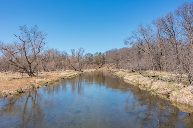property view of water with a wooded view