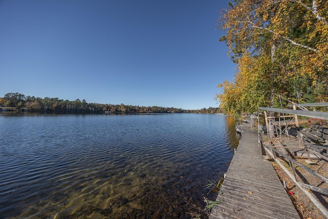 view of dock with a water view
