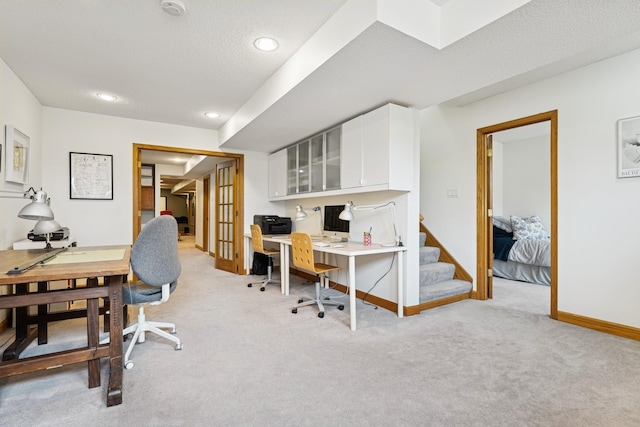 3412 Williamsburg Pkwy, Woodbury, MN 55129 - office area featuring baseboards, recessed lighting, a textured ceiling, and light carpet