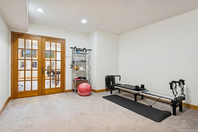 3412 Williamsburg Pkwy, Woodbury, MN 55129 - exercise room featuring french doors, recessed lighting, carpet, and baseboards