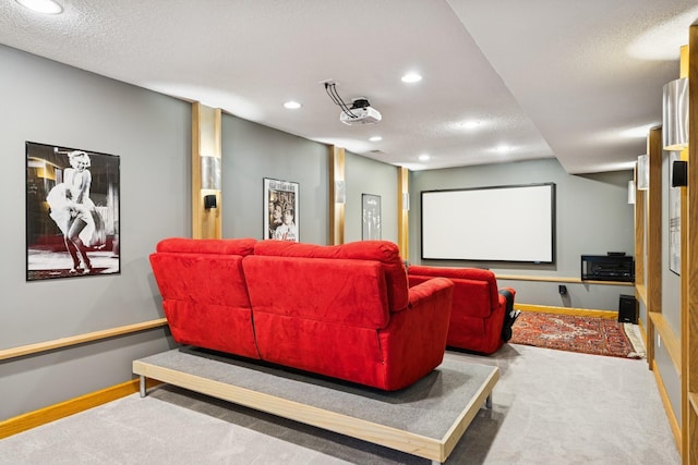 3412 Williamsburg Pkwy, Woodbury, MN 55129 - carpeted home theater featuring recessed lighting, a textured ceiling, and baseboards