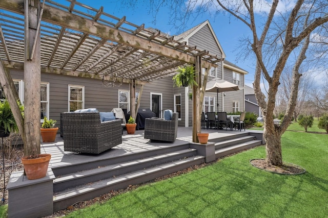 3412 Williamsburg Pkwy, Woodbury, MN 55129 - wooden terrace with a yard, a pergola, and a grill