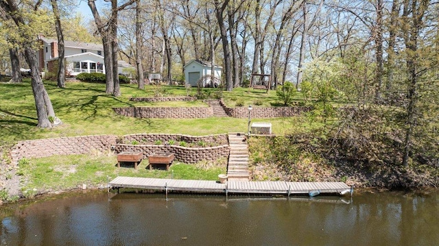 956 10th Ave SE, Forest Lake, MN 55025 - dock featuring stairs, a water view, and a yard