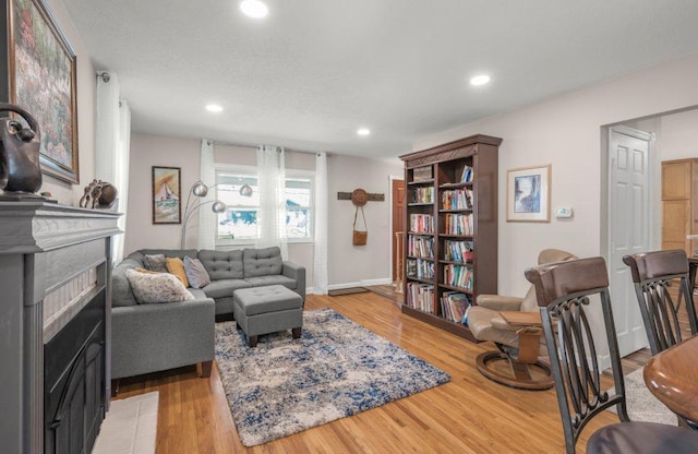956 10th Ave SE, Forest Lake, MN 55025 - living area featuring a fireplace, light wood finished floors, and recessed lighting